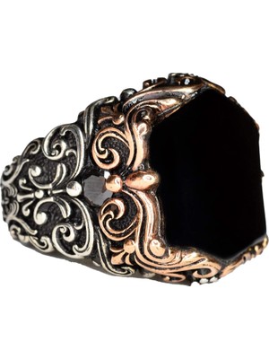 925 Ayar Gümüş Erkek Yüzük - 6 Kenarlı Yapay Oniks Taşı