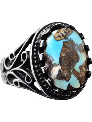 Doğal Arizona Turkuaz Taşı 925 Ayar Gümüş Erkek Yüzük - Günlük Kullanım ve Özel Günler Için Ideal (Stil-3)