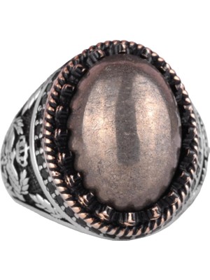 Doğal Pirit Taş Yüzük - El Yapımı Kartal Yüzüğü - 925 Ayar Gümüş Yüzük