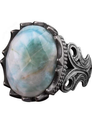 Erkek Sterlin Gümüş Yüzük - Doğal Larimar Taşı