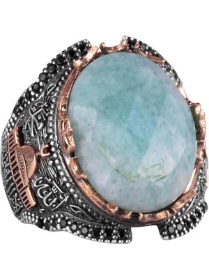 Doğal Taş Yüzük, 925 Ayar Gümüş Yüzük, Erkekler Için Yüzük (Amazonit)