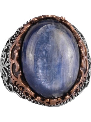 Doğal Taş El Yapımı Yüzük - 925 Ayar Gümüş El Yapımı Yüzük - Şık Farklı Yüzük (Kyanit)