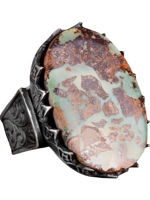 Doğal Arizona Turkuaz Taş Büyük Yüzük, 925 Ayar Gümüş Yüzük, Doğum Günü Hediyeleri Yıldönümü Için Oğul Erkek Arkadaşlar Için