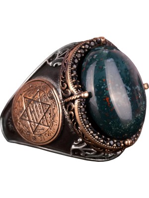 Davud Yıldızı Yüzüğü, Doğal Yeşil Kan Taşı Yüzüğü - 925 Ayar Gümüş Yüzük Erkekler Için