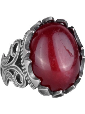 925 Ayar Katı Gümüş Erkek Yüzük - Doğal Taş Seçeneği ile El Yapımı Tasarım (Cabochon Yakut)