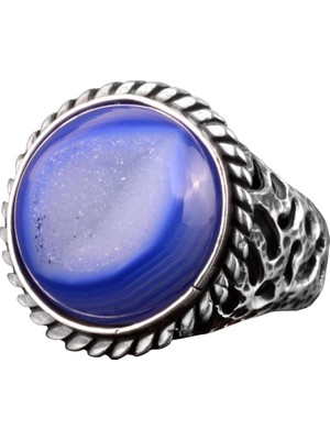 Erkekler Için 925 Ayar Gümüş Yüzük ile Doğal Druzy Kuvars Taş