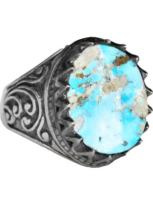 Doğal Arizona Turkuaz Taşı, Sterlin Gümüş Erkek Yüzük