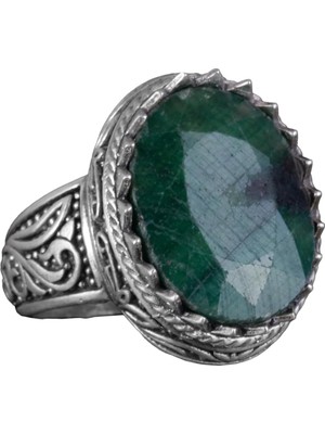 Doğal Taş Yüzük - 925 Ayar Gümüş Yüzük, Erkekler Için (Zümrüt Taşı)