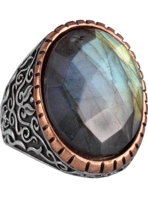 Doğal Labradorit Taşlı Yüzük, 925 Ayar Gümüş Yüzük, Tasarım Gümüş Erkek Yüzüğü