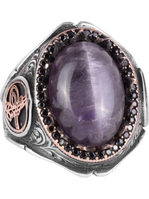 925 Ayar Katı Gümüş Erkek Yüzük Doğal Taşlarla - El Yapımı Şıklık (Ametist Taşı)