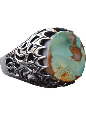 Doğal Turkuaz Taş Yüzük, Sanatsal Tasarım - 925 Ayar Gümüş Erkek Yüzüğü, El Yapımı Şıklık