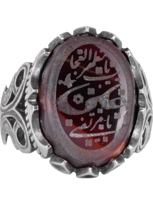925 Ayar Gümüş Yüzük, Islami Yüzük, Erkek Yüzük, Doğal Akik Taşı (Stil-4)