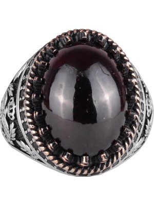 Doğal Taş Yüzük - El Yapımı Kartal Yüzüğü - 925 Ayar Gümüş Yüzük (Granat)