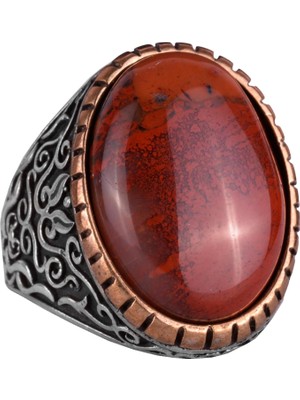 Büyük Yüzük, Doğal Kırmızı Kan Taşı Yüzük, 925 Ayar Sert Gümüş Yüzük, Tasarım Gümüş Erkek Yüzüğü
