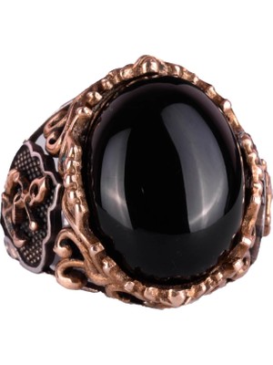 Denizci Çapa Gümüş Yüzük, 925K Sterlin Gümüş Yüzük, Cabochon Oniks Üretilmiş Taş Yüzük, Farklı ve Çeşitli Koleksiyon