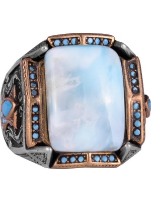 Gerçek Doğal Taş Yüzük - El Yapımı Yüzük - 925 Ayar Gümüş Yüzük (Larimar)
