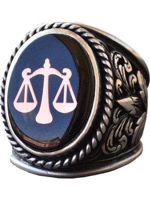 925 Ayar Gümüş Zambak Deseni Büyük Yüzük - Adalet Terazisi Yüzüğü