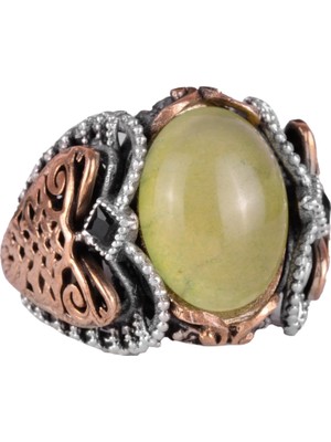 925 Ayar Katı Gümüş Erkek Yüzük Doğal Prehnit Taşı Ile, El Yapımı Şıklık