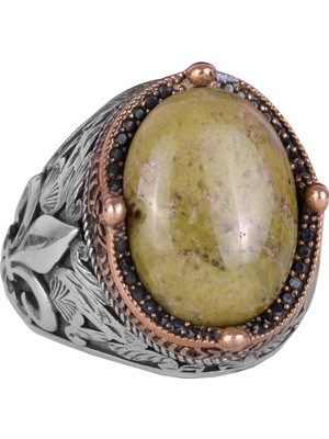 925K Gümüş El Yapımı Erkek Yüzük - Çeşitli Doğal Taşlarla Mevcuttur (Unakite)