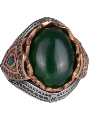 Doğal Taş El Yapımı Yüzük - 925 Ayar Gümüş Şık Yüzük (Jade)