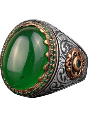 Erkekler Için Gümüş Yüzük, Doğal Yeşim Taşı Yüzük, Kral Yüzüğü