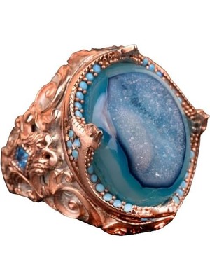 Doğal Drusy Kristal Kuvars Taş Yüzük, 925 Ayar Gümüş Yüzük Erkekler Için