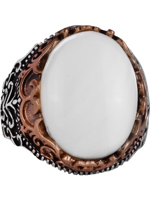 Doğal Taş El Yapımı Yüzük - 925 Ayar Gümüş El Yapımı Yüzük - Şık Farklı Yüzük (Sedef)