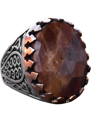 Doğal Safir Oval Taş Yüzük - Gümüş Erkek Yüzüğü