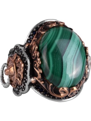 925 Ayar Katı Gümüş Erkek Yüzük, Doğal Malakit Taşı Yüzük, Aslan Başı Erkek Yüzük, Şifa Enerjisi Tasarımı