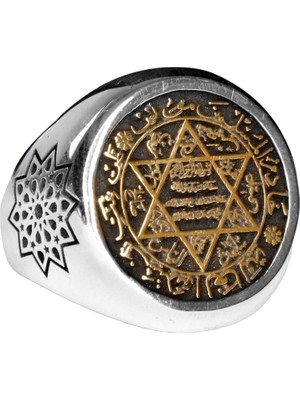 Erkekler Için Sterlin Gümüş Yüzük - Davud Yıldızı Tılsımı ile Yazılı Inşcriptionlar
