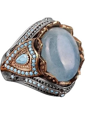 Doğal Akuamarin Taşlı Yüzük, El Yapımı Şık Yüzük, 925 Ayar Gümüş Yüzük Erkekler Için