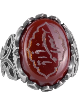 Islami Yüzük | Erkek Gümüş Yüzük | Doğal Akik Taşı ile Şık Dini Yüzük