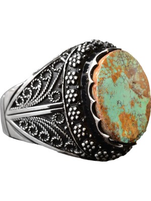 Doğal Turkuaz Taş Yüzük, 925 Ayar Gümüş Yüzük Erkekler Için, Boho Yüzük