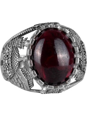 Doğal Cabochon Garnet Taş Yüzük, Islami Camii 925 Ayar Gümüş Yüzük