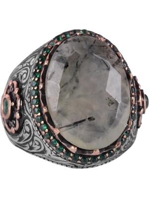 Doğal Taş Yüzük - 925 Ayar Gümüş El Yapımı Yüzük (Prehnite)