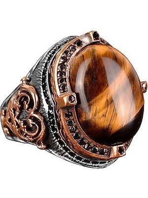 Kaplan Gözü Doğal Taş Yüzük - 925 Ayar Gümüş El Yapımı Erkek Yüzük - Güç ve Cesaret Tasarımı