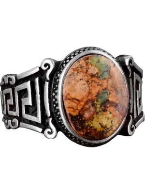 Doğal Arizona Turkuaz Taş Yüzük, 925 Ayar Gümüş Erkek Yüzük (Stil-3)