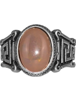 El Yapımı 925 Ayar Gümüş Erkek Yüzük ile Doğal Etiyopya Opali Taşı - Labirent Tasarımı