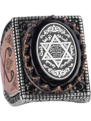 Solomon Mührü ile Gümüş Erkek Yüzük - Islami Vav Deseni ve Cami Tasarımı - El Yapımı Vintage Yüzük