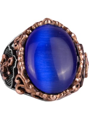 Mavi Kedi Gözlü Yapılmış Taş Yüzük, Denizci Çapa Gümüş Yüzük, 925 Ayar Gümüş Yüzük - Çeşitli Koleksiyon