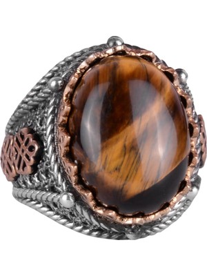 El Yapımı Kaplan Gözlü Doğal Taş Yüzük, 925K Katı Gümüş Erkek Yüzüğü, Cesur Tasarım