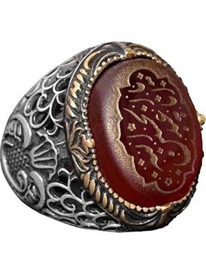 Doğal Akik Taşlı Islami Yüzük - 925 Ayar Gümüş Erkek Takısı