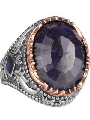 Doğal Taş Yüzük - 925 Ayar Gümüş El Yapımı Yüzük (Safir)