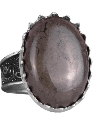 Doğal Taş Yüzük - 925 Ayar Gümüş Büyük Yüzük - El Yapımı Yüzük (Pirit)