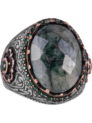 925 Ayar Gümüş El Yapımı Yüzük - Yapay Zümrüt