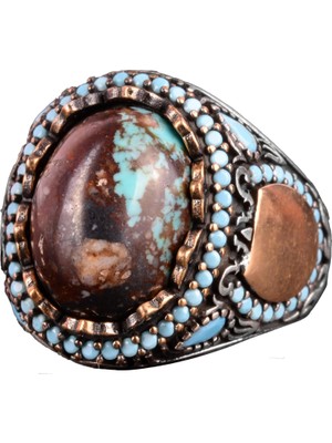 Doğal Arizona Turkuaz Taş Yüzük, Minimalist Yüzük, 925 Ayar Gümüş Erkek Yüzük