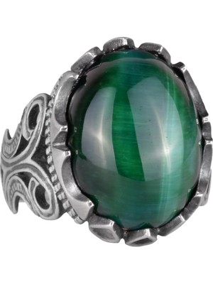 925 Ayar Gümüş Erkek Yüzük - Farklı Üretilmiş Taşlarla Mevcut (Yeşil Kedigözü Üretilmiş Taş)