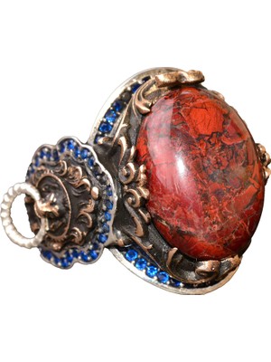 El Yapımı 925 Ayar Gümüş Erkek Yüzük, Kan Taşı Yüzük, Aslan Tasarımı, Altın Kaplama Doğum Taşı Yüzüğü (Kan Taşı)