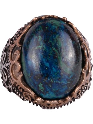 Doğal Taş El Yapımı Yüzük - 925 Ayar Gümüş El Yapımı Yüzük - Şık Farklı Yüzük (Azurit)