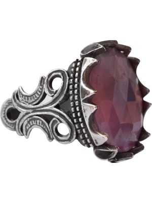 Erkekler Için 925 Ayar Gümüş Yüzük - Doğal 10 Karat Kırmızı Safir Taşı, Özel Tasarım